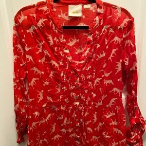 ANTHROPOLOGIE MAEVE red print button down top